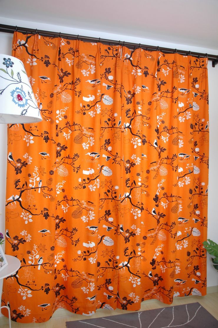 curtains-for-the-living-room-orange-base-with-black-birds-print-blackout-curtain-fancy-window-curtains