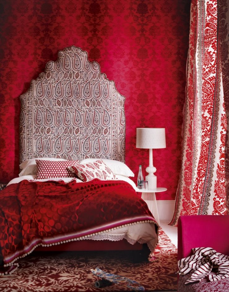 deep-red-bedroom-with-mix-of-patterns-and-textures